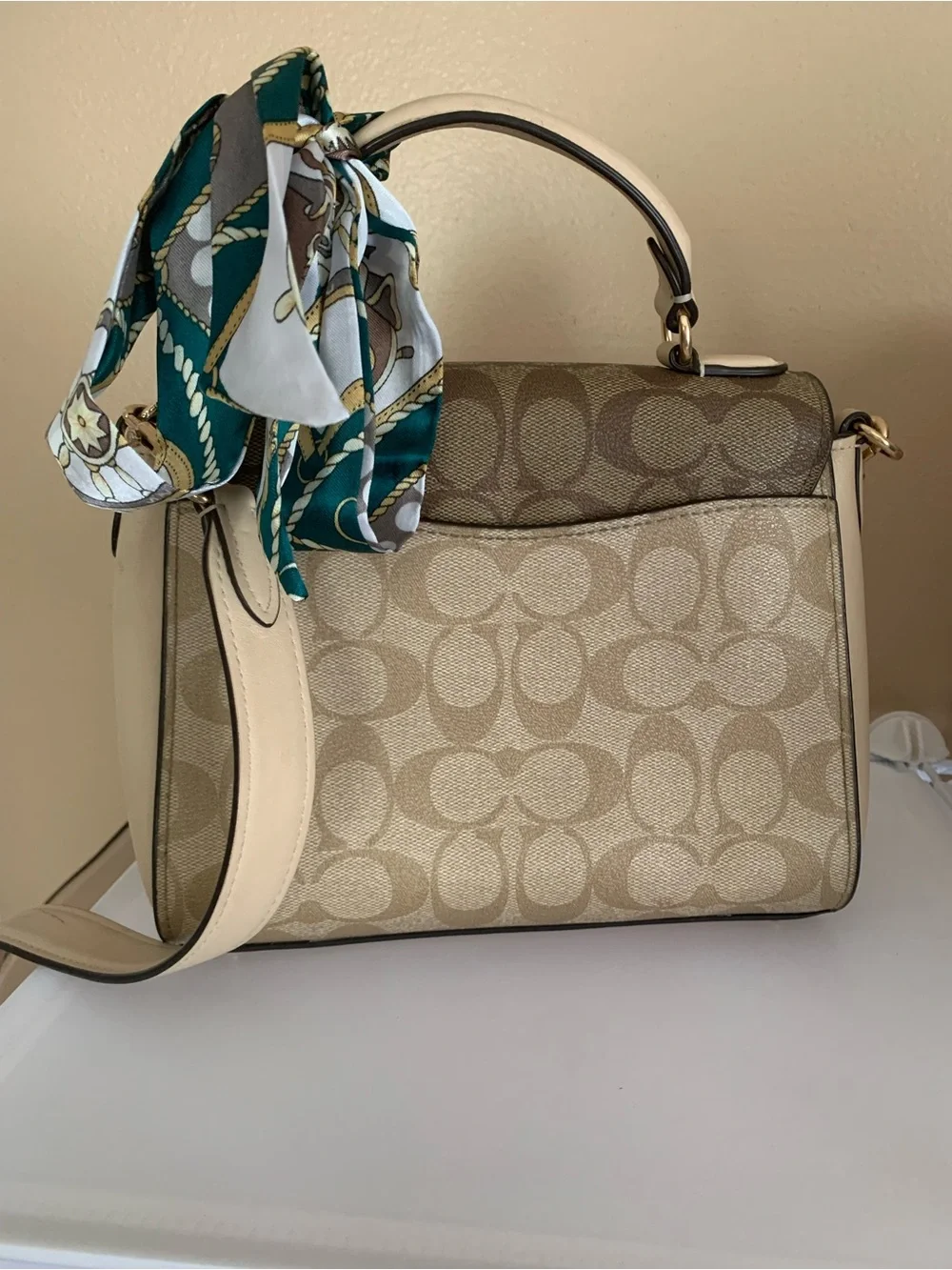 Coach Women's Morgan Top Handle Satchel Colorblock Signature Canvas, Khaki Multi
